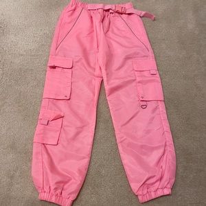Rave Wonderland Pink Cargo Pants with Reflective Piping